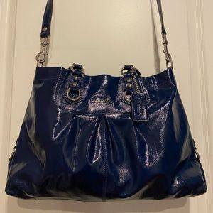 Coach navy blue patent leather bag